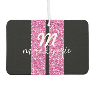 Racing Stripes Pink Glitter Heart Shape Car Name Air Freshener