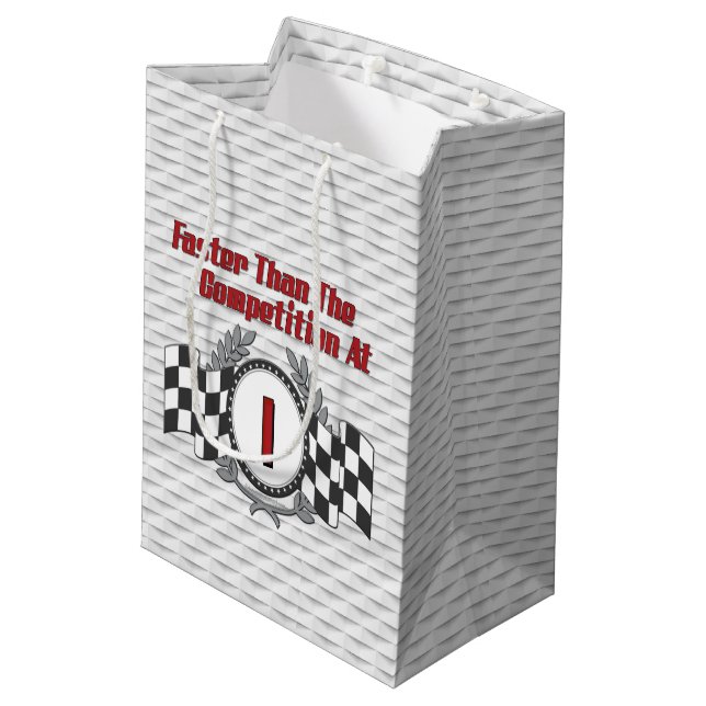 Racing Themed 1st Birthday Medium Gift Bag (Back Angled)