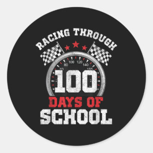 Racing Through 100 Days Of School Race Car 100th D Classic Round Sticker