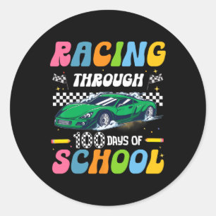 Racing Through 100 Days Of School Race Car Driver  Classic Round Sticker