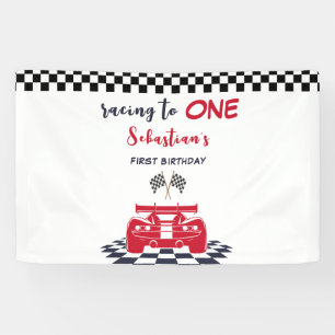 Racing to one first kids birthday banner