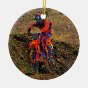 Racing to Win- Motocross Racer Ceramic Ornament