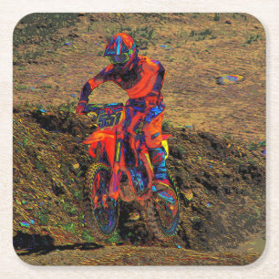 Racing to Win- Motocross Racer  Paper Plate Square Paper Coaster