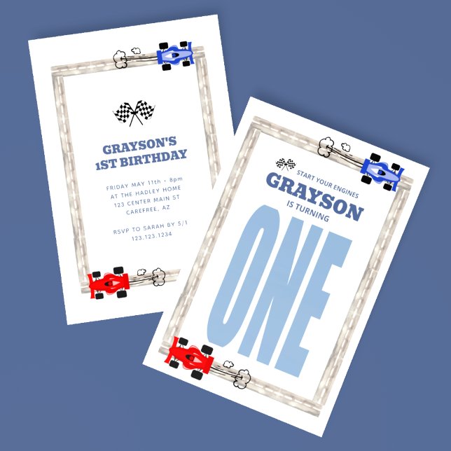 Racing Turning One Boy 1st Birthday Invitation (Creator Uploaded)