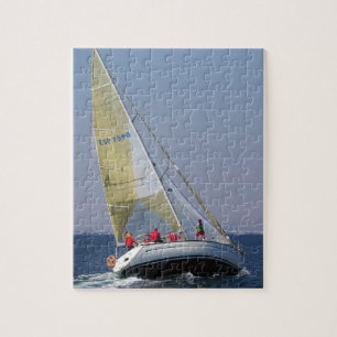 Racing yacht from behind. jigsaw puzzle