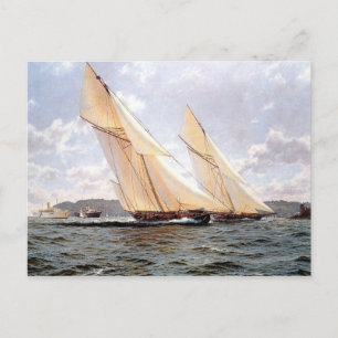 Racing yachts and steamships postcard
