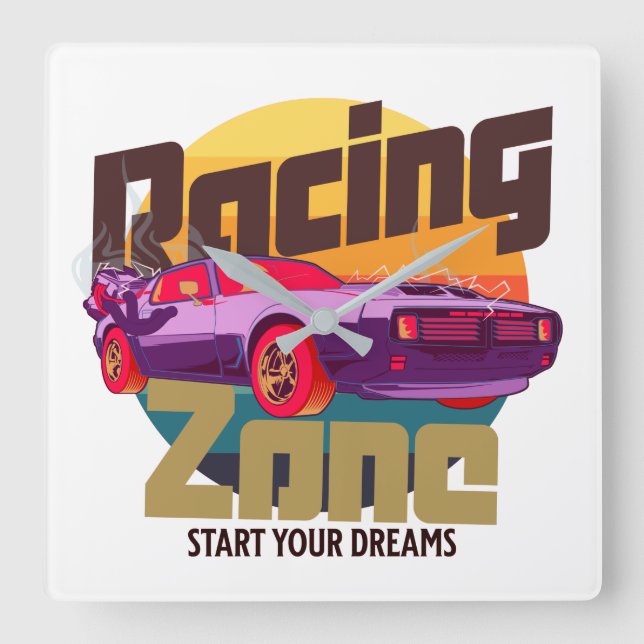 Racing Zone futuristic motors cyber sunset T-Shirt Square Wall Clock (Front)