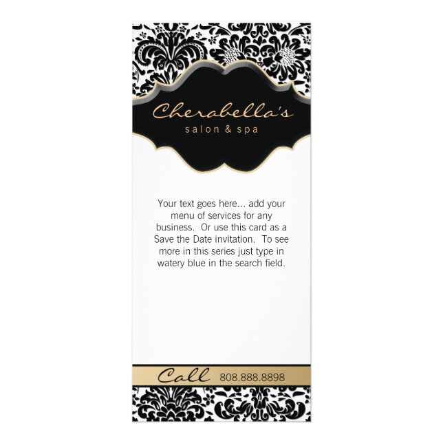 Rack Card Damask Beige Floral Salon Spa Fashion (Front)