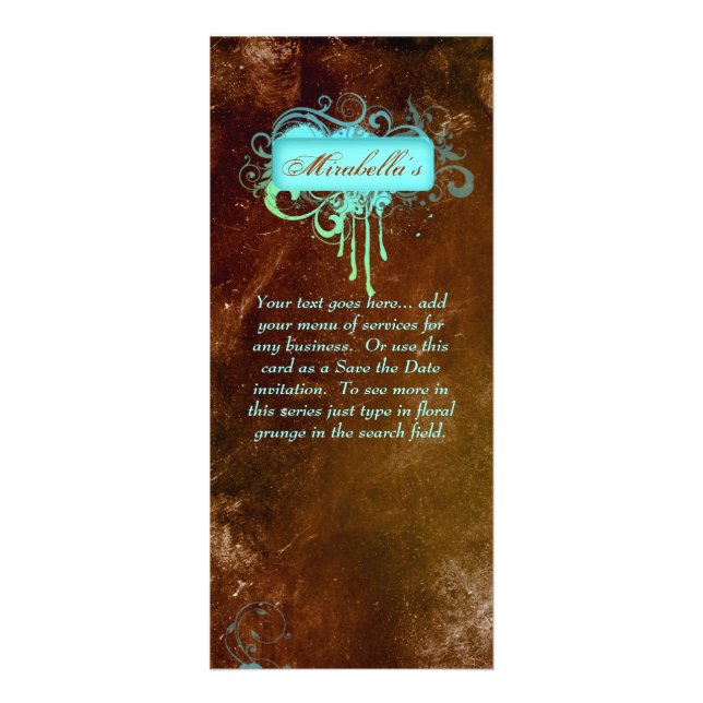 Rack Card Floral Grunge Salon Spa Blue Green (Front)