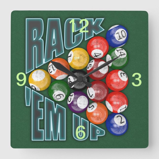 Rack Em Up Square Wall Clock (Front)