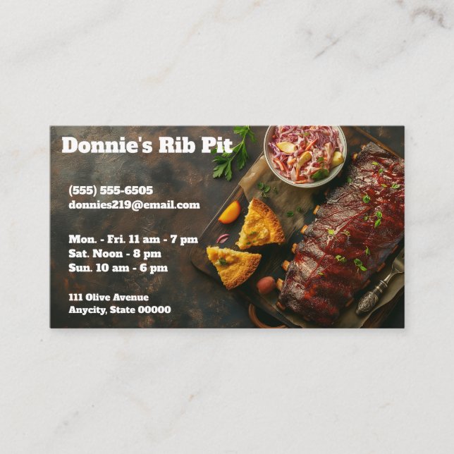 Rack of barbecued ribs with copy space business card (Front)