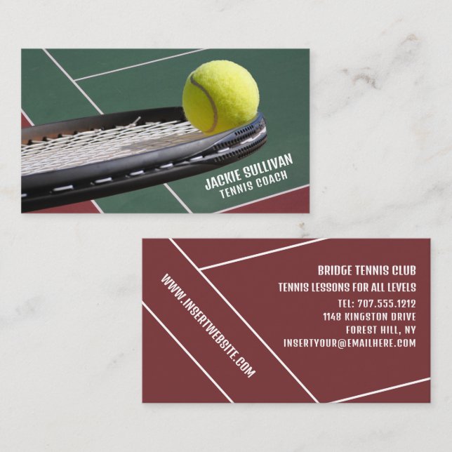 Racket & Ball, Tennis Player/Coach/Instructor Business Card (Front/Back)