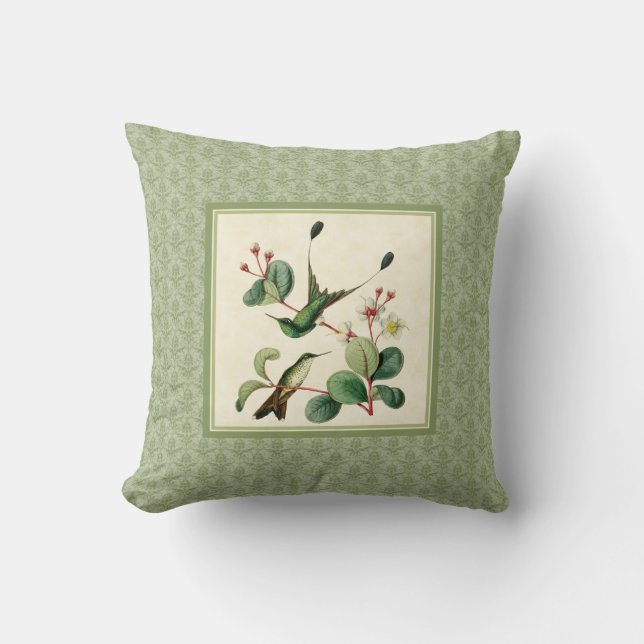 Racket Tail Hummingbirds Damask Pillow (Front)