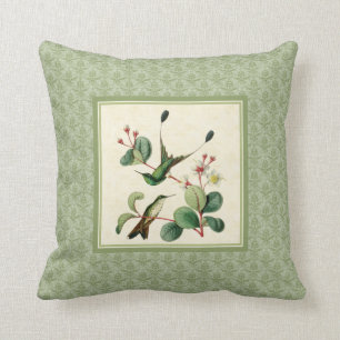 Racket Tail Hummingbirds Damask Pillow