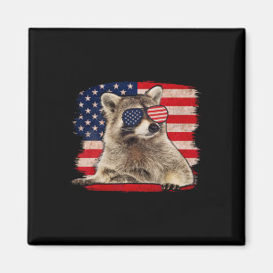 Racoon 4th Of July American Flag Sungles Funny Ra Magnet
