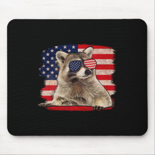 Racoon 4th Of July American Flag Sungles Funny Ra Mouse Pad