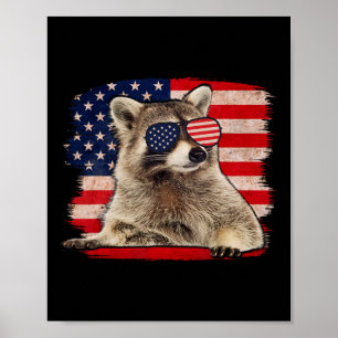 Racoon 4th Of July American Flag Sungles Funny Ra Poster