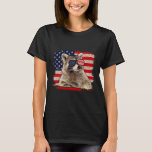 Racoon 4th Of July American Flag Sungles Funny Ra T-Shirt
