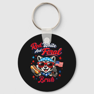 Racoon 4th of July Patriotic Bruh Red White and Key Ring