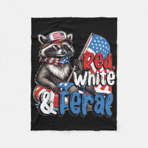 Racoon 4th Of July Patriotic Cute Red White And F Fleece Blanket