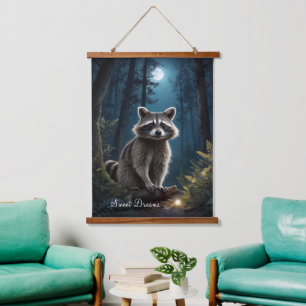 Racoon Adventure by Moonlight Wildlife Hanging Tapestry