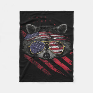 Racoon American Flag Patriotic 4th Of July Trash Fleece Blanket