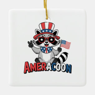 Racoon Americoon Patriotic 4TH of july America Ceramic Ornament