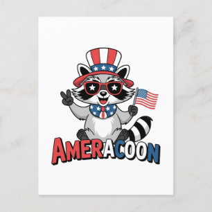 Racoon Americoon Patriotic 4TH of july America Invitation Postcard