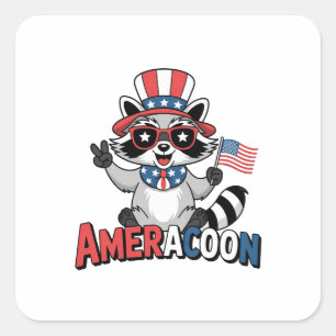 Racoon Americoon Patriotic 4TH of july America Square Sticker