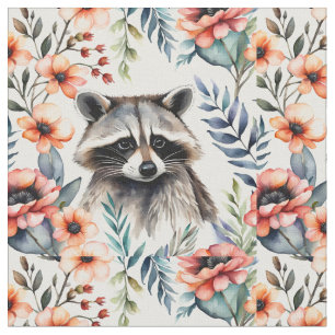 Racoon among flowers fabric
