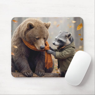 Racoon and Bear In Autumn Forest Mouse Pad
