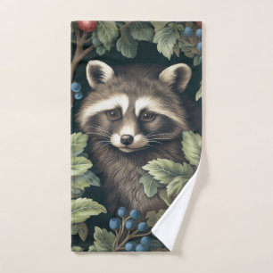 Racoon and berries inspired by William Morris Hand Towel