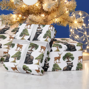 Racoon and Deer Woodland Wrapping Paper