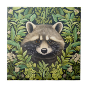Racoon and foliage art nouveau style ceramic tile