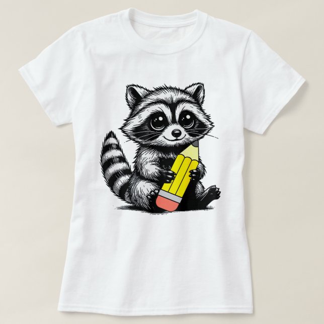 Racoon and Pencil Cute Racoon Teacher Lover T-Shirt (Design Front)