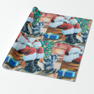 Racoon and Santa Christmas wrapping paper