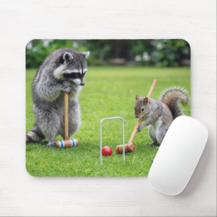 Racoon and Squirrel Playing Croquet Mouse Pad