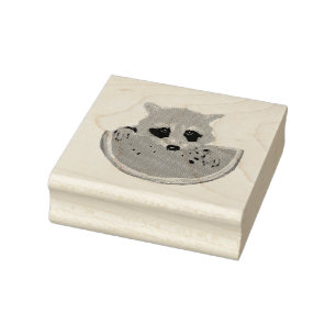 Racoon and watermelon rubber stamp