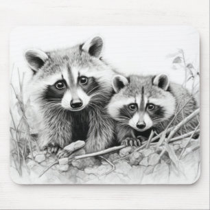 Racoon Animal Discovery Wild Nature Ink Sketch  Mouse Pad