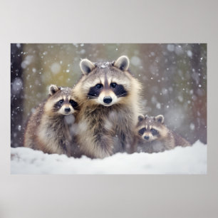 Racoon Animal Family Wandering Nature Poster