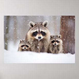 Racoon Animal Family Wandering Nature  Poster