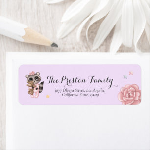 Racoon Animal Girl Baby Shower Return Address Label