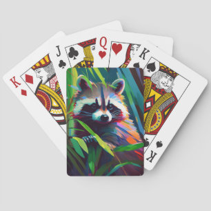 Racoon Animal Portrait Painting Wildlife Outdoors Playing Cards