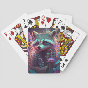Racoon Animal Portrait Painting Wildlife Outdoors Playing Cards