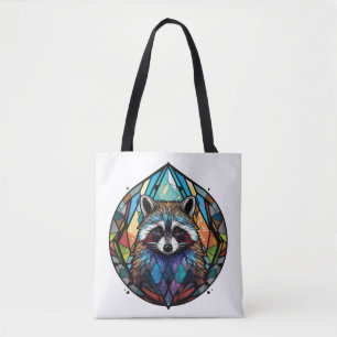 Racoon Animal Portrait Stained Glass Wildlife Art Tote Bag