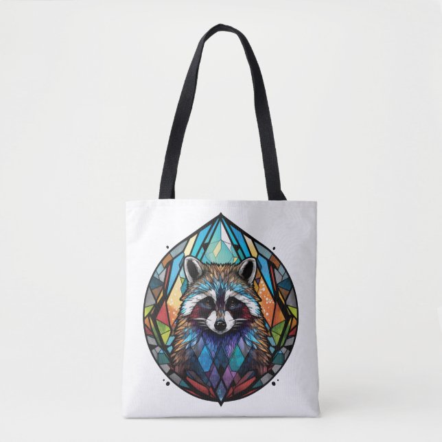 Racoon Animal Portrait Stained Glass Wildlife Art Tote Bag (Front)
