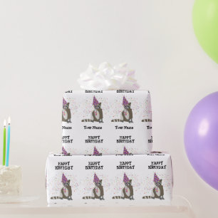 Racoon - Animals Having a Party Boys Girls Name  Wrapping Paper