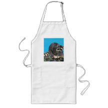 Racoon Apron with Lots of Fruits, Fish, Veggies