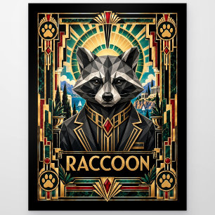 Racoon, Art Deco Wildlife Postcard