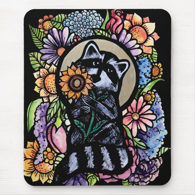 Racoon Art Flower Raccoons Design with Sunflower  Mouse Pad (Front)